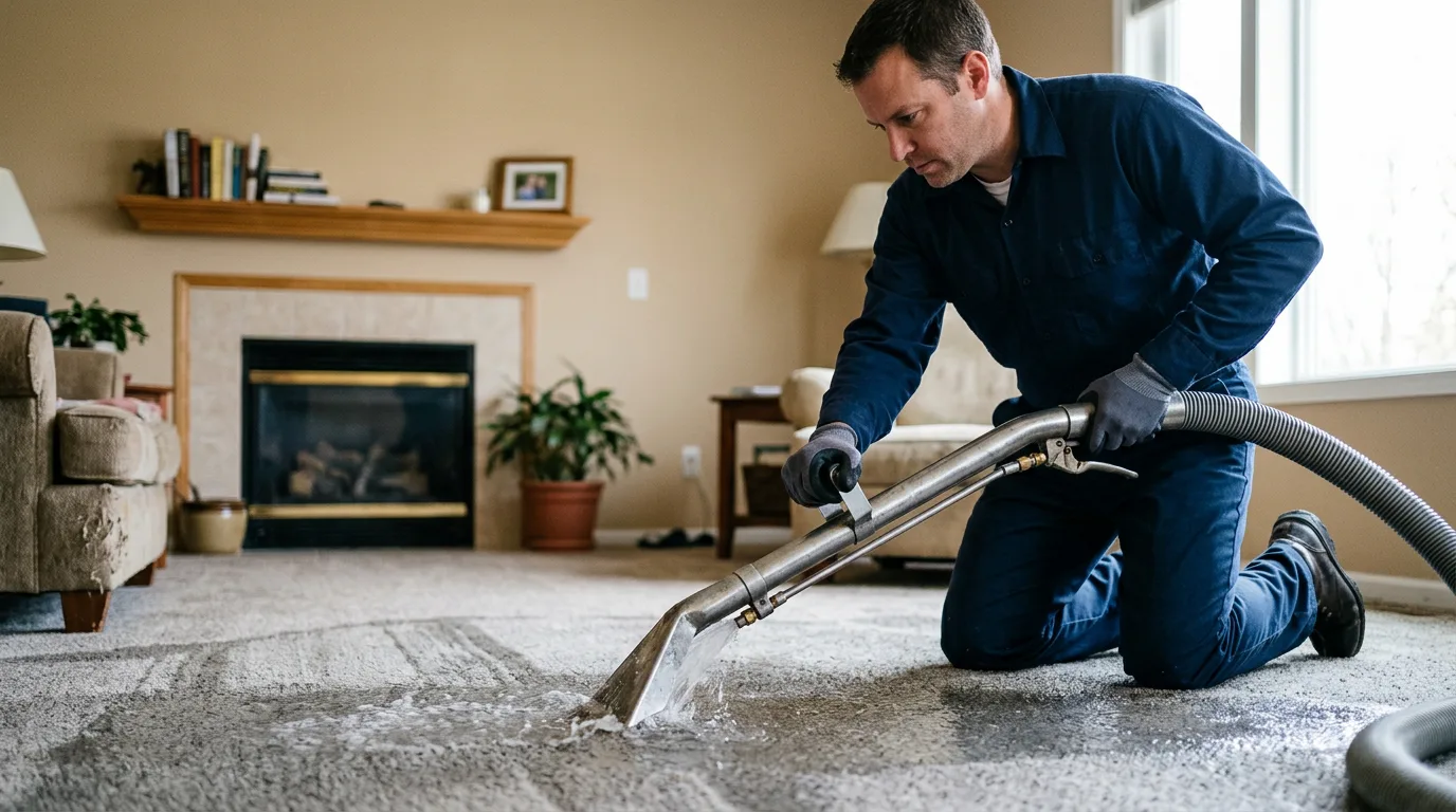 Water damage restoration technician working near Janesville, WI